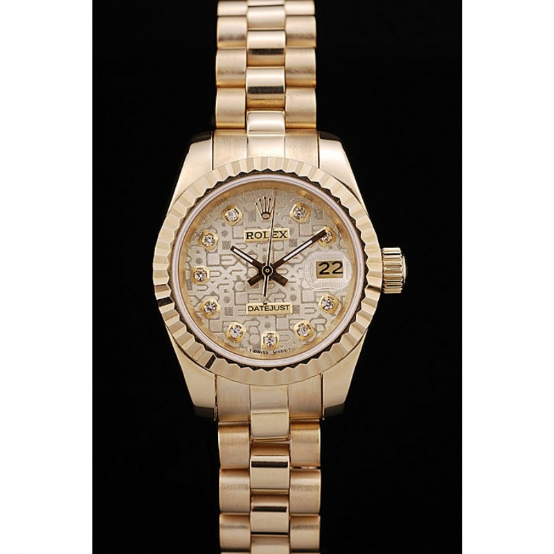 Rolex DateJust Ribbed Pattern Gold Bezel Gold Dial-0