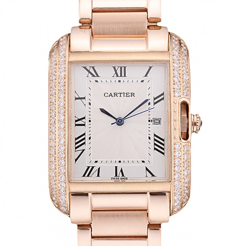 Cartier Tank Anglaise 36mm White Dial Diamonds Rose Gold Case Rose Gold Bracelet-0