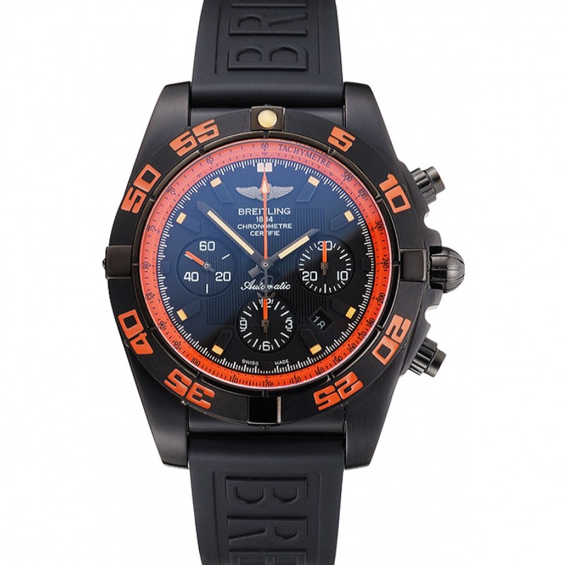 Best Replica Watches Swiss Breitling Chronomat 44 Raven Black And Orange Dial Black Case Black Rubber Strap-0