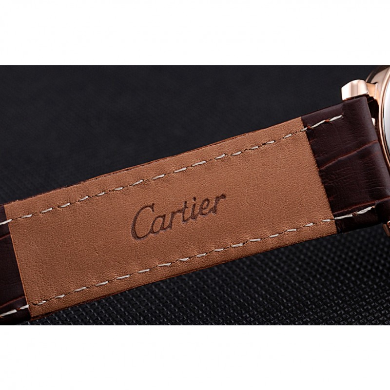 SS Cartier Ronde Second Time Zone White Dial Gold Case Brown Leather Strap 622801-7