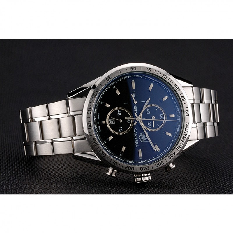 Tag Heuer Carrera Tachymeter Bezel Black Dial Stainless Steel Strap-3