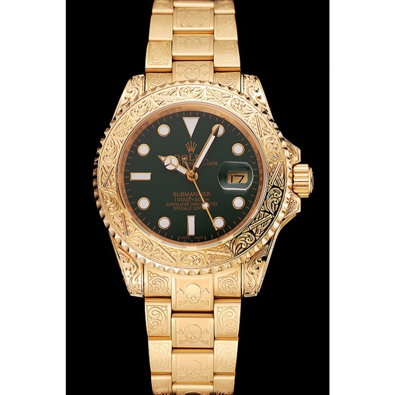 Luxury Replica Watches Swiss Rolex Submariner Skull Limited Edition Green Dial Gold Case And Bracelet 1454088-1