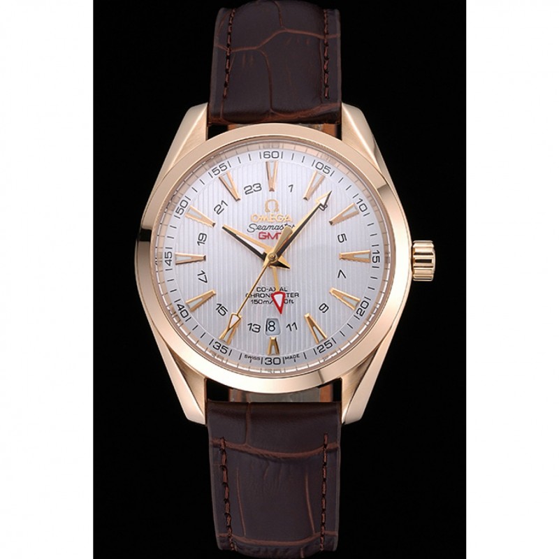 Cheap Omega Seamaster Planet Ocean GMT White Dial Gold Case Brown Leather Band 622399-1