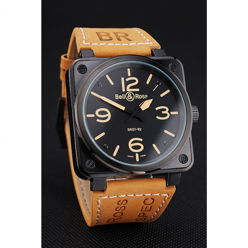 Bell and Ross BR 01-92 Black Dial Black Case Brown Leather Strap-2