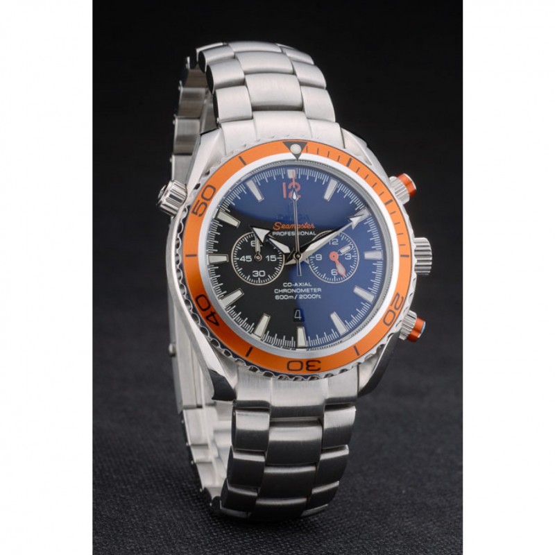 High Quality Replica Watches Omega Seamaster Planet Ocean Orange Bezel Black Dial Stainless Steel Strap 80241-1