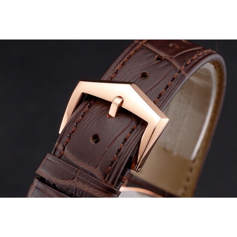 Swiss Patek Philippe Complications Openworked Dial Rose Gold Case Brown Leather Strap-5
