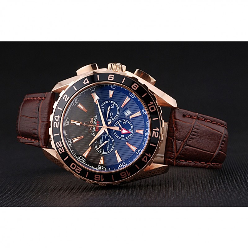 Omega Seamaster Aqua Terra Chrono GMT Teak-Grey Dial Brown Leather Bracelet 622536-4