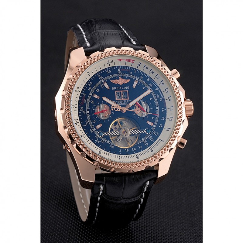 Best Breitling For Bentley Mulliner Tourbillon Black Dial Rose Gold Case Black Leather Strap-1