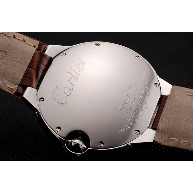 High End Replica Watches Swiss Cartier Ballon Bleu 46 MM Diamond Dial Diamond Case Brown Leather Bracelet 1453895-6