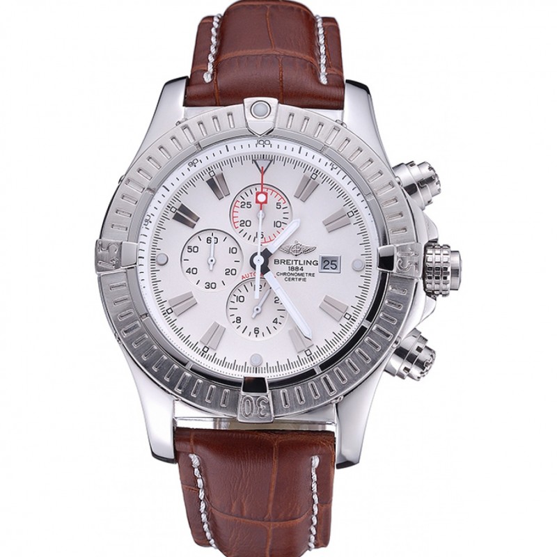 Breitling Chronomat Evolution White Dial Brown Leather Bracelet 622517-0