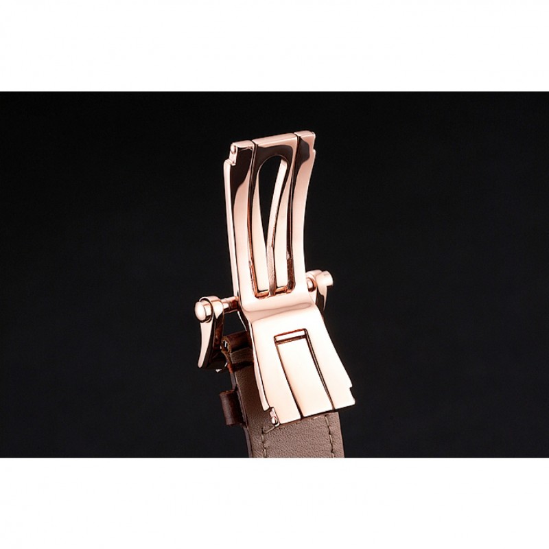 Patek Philippe Nautilus Gray Dial Rose Gold Case Brown Leather Strap-6