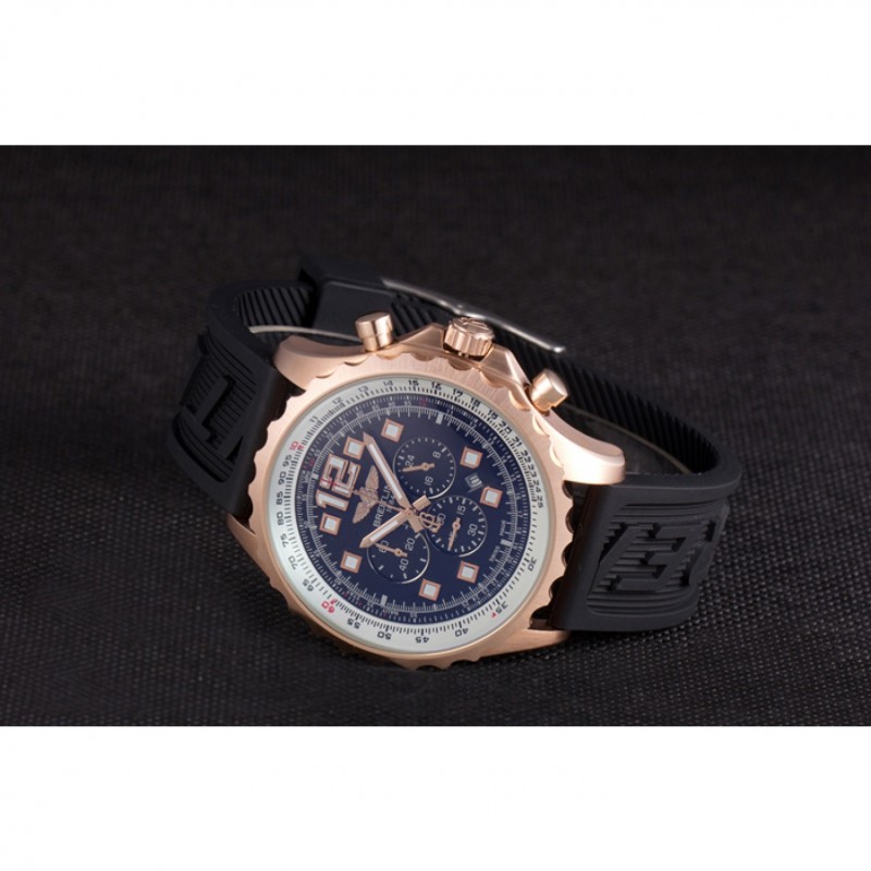 Breitling Navitimer Rosegold Bezel Rubber Strap Black Dial-4