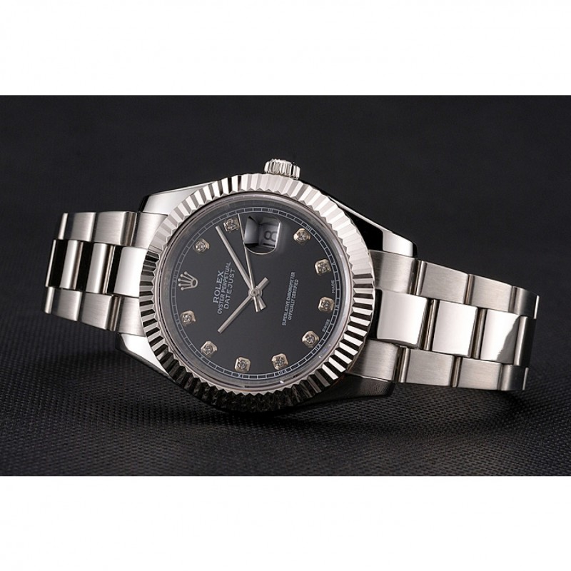 Swiss Rolex Datejust Black Dial Dimond Hour Marks Stainless Steel Case And Bracelet-4