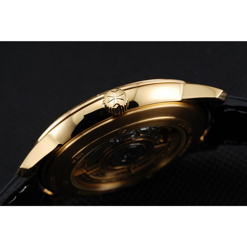 Swiss Vacheron Constantin Patrimony Grand Taille Black Dial Gold Diamond Case Black Leather Bracelet 1454183-8