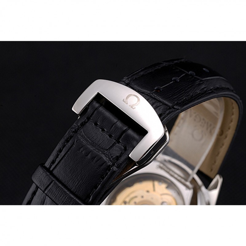 High End Omega Tresor Master Co-Axial White Dial Stainless Steel Case Black Leather Strap-5