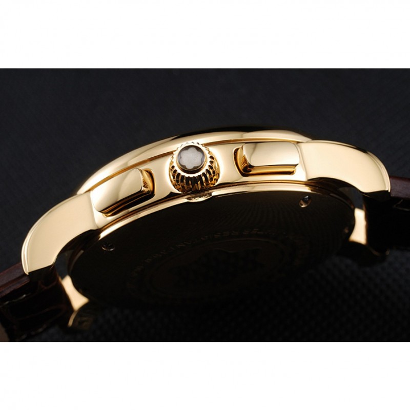 Cheap Replica Watches Montblanc Chronograph White Dial Brown Leather Bracelet Gold Case 1454113-8