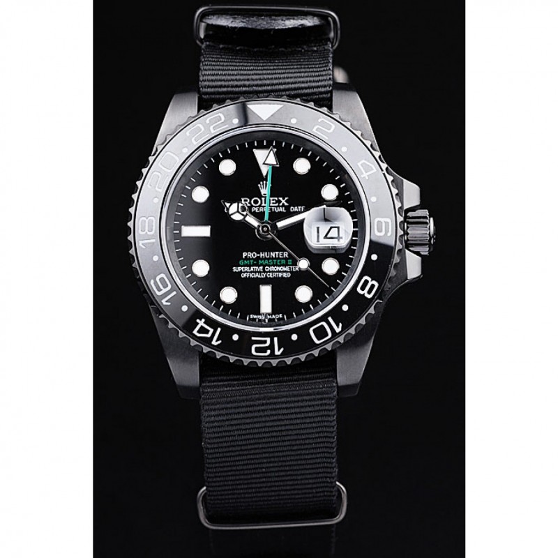 High Quality Replica Watches Rolex Swiss GMT Master II Pro-Hunter Black Fabric Strap Black Dial-1
