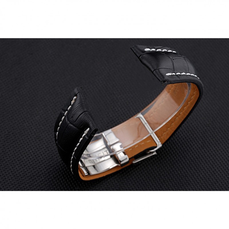 Breitling Black Leather White Stitching Bracelet 622482-2