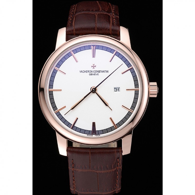 Vacheron Constantin Patrimony Contemporary Gold Case White Dial Brown Leather Strap 622307-1