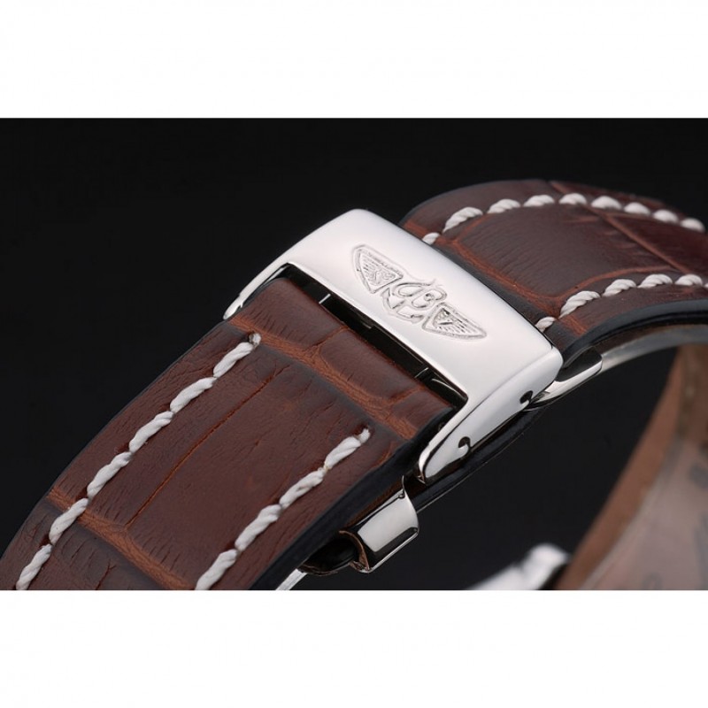 Cheap Swiss Breitling Certifie Stainless Steel Bezel Brown Croco Leather Bracelet White Dial 80285-5