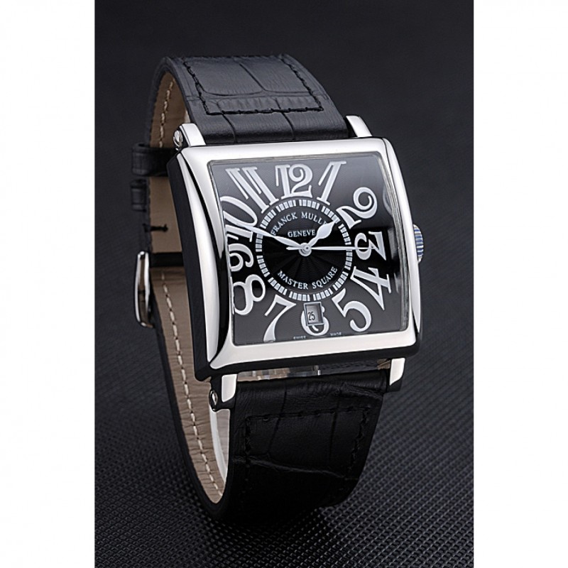 Franck Muller Master Square Black Dial Silver Case Black Leather Band 622353-1