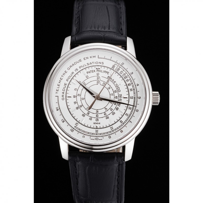 Swiss Patek Philippe Multi-Scale Chronograph White Dial Stainless Steel Case Black Leather Strap-1