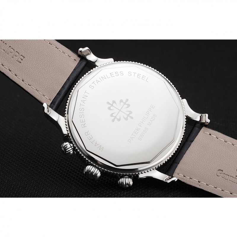 Patek Philippe Chronograph Black Dial With Diamonds Stainless Steel Case Black Leather Strap-7