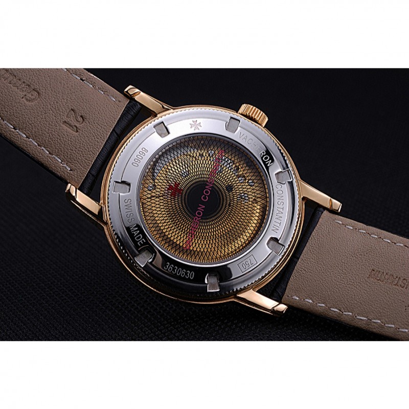Swiss Vacheron Constantin Patrimony Traditionnelle Gold Case Black Leather Bracelet 622558-7