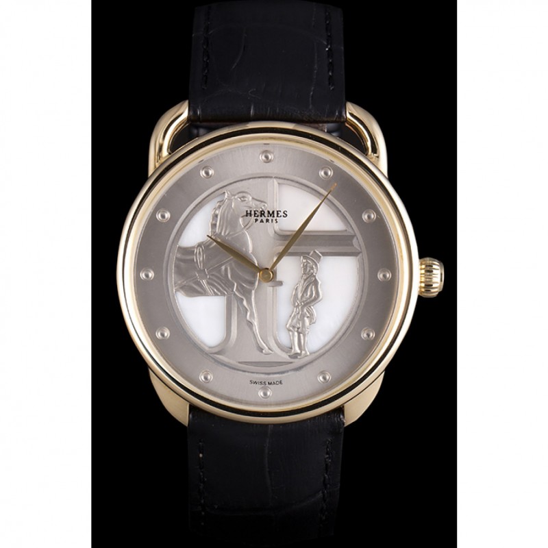 Hermes Classic Croco Leather Strap Silver Dial 801401-1