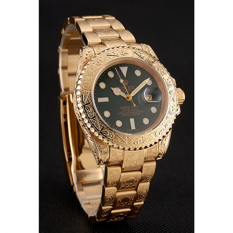 Luxury Replica Watches Swiss Rolex Submariner Skull Limited Edition Green Dial Gold Case And Bracelet 1454088-2