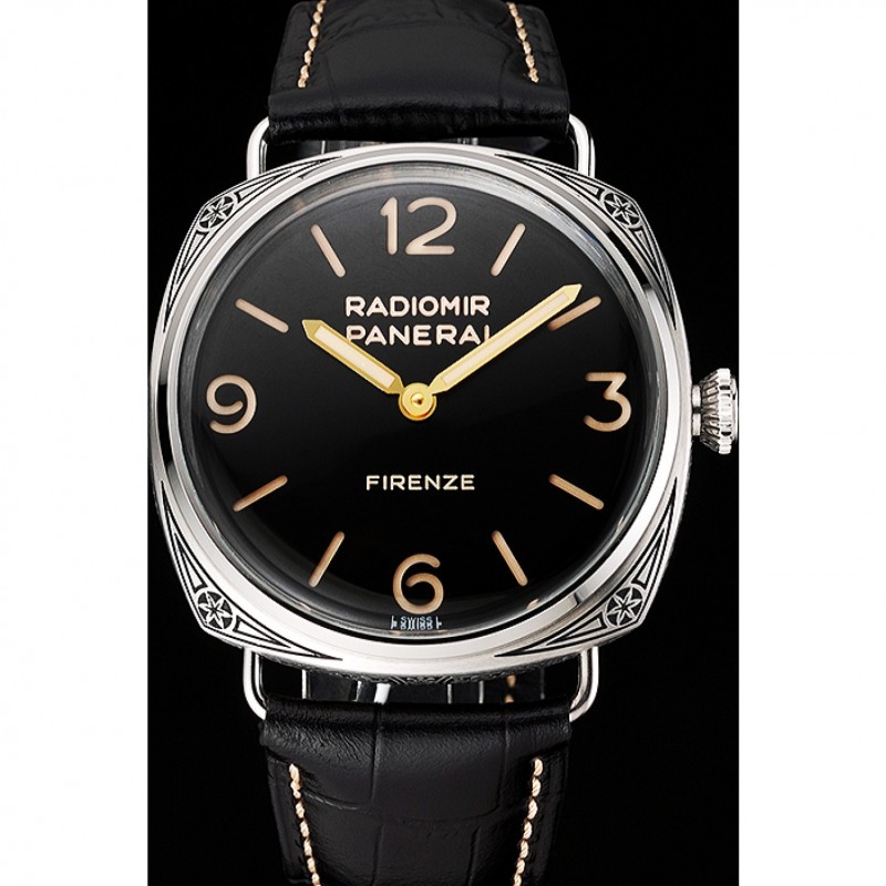 High End Swiss Panerai Radiomir 3 Days Acciaio"Firenze" Black Dial Stainless Steel Case Black Leather Strap-1