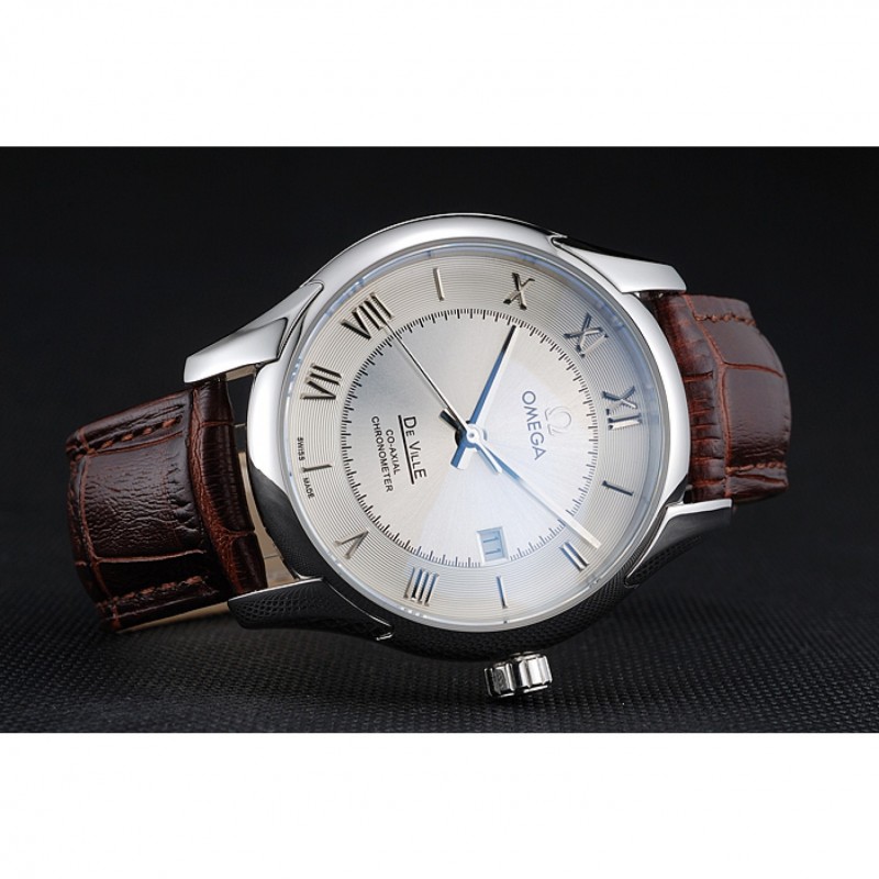 Best Replica Watches Omega DeVille Silver Dial Stainless Steel Case Brown Leather Strap 622830-3