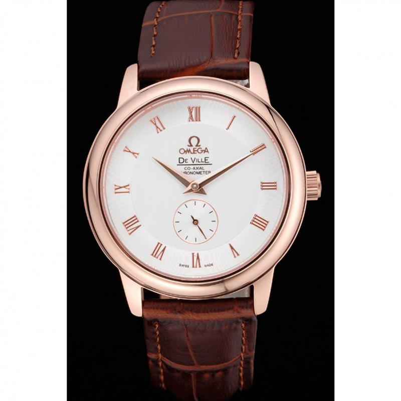 Omega DeVille Prestige Small Seconds White Dial Gold Case Brown Leather Bracelet 622603-1