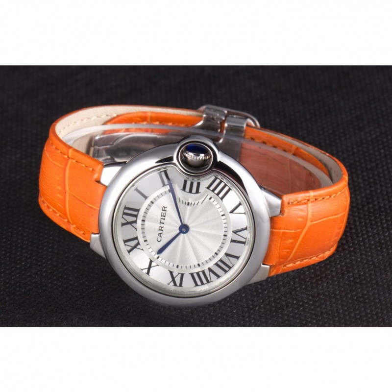 Cartier Ballon Bleu Silver Bezel with White Dial and Orange Leather Band 621550-4