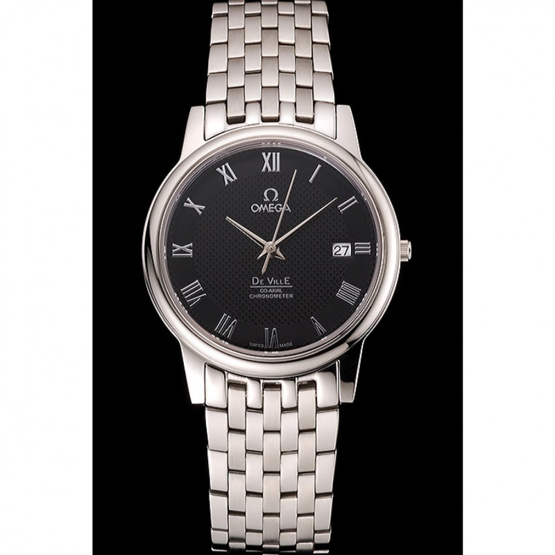 Best Replica Watches Omega DeVille Stainless Steel Bracelet Black Dial 621685-1