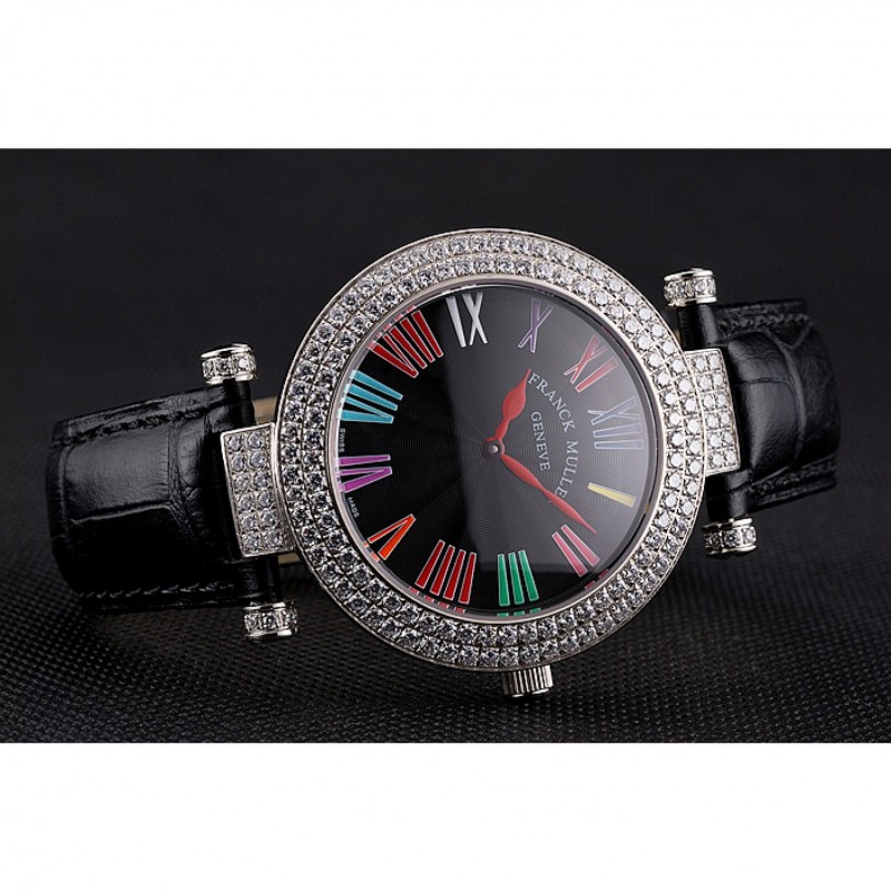 Franck Muller Double Mistery Ronde Black Dial Stainless Steel Case Black Leather Strap-4