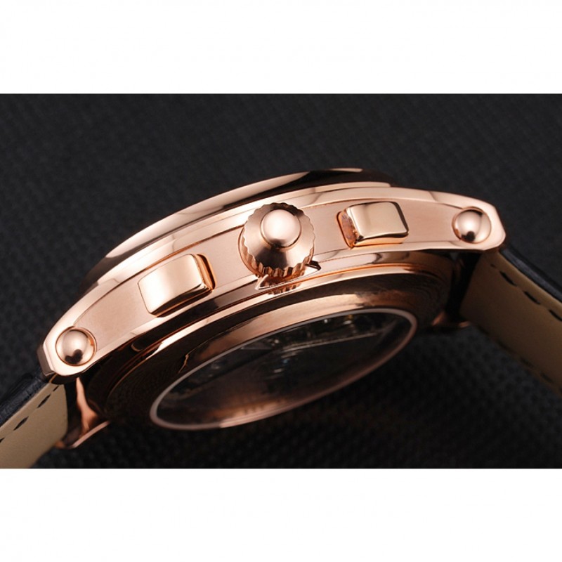 High End Replica Watches Swiss Patek Philippe 5170J Chronograph White Dial Rose Gold Case Black Leather Strap-8