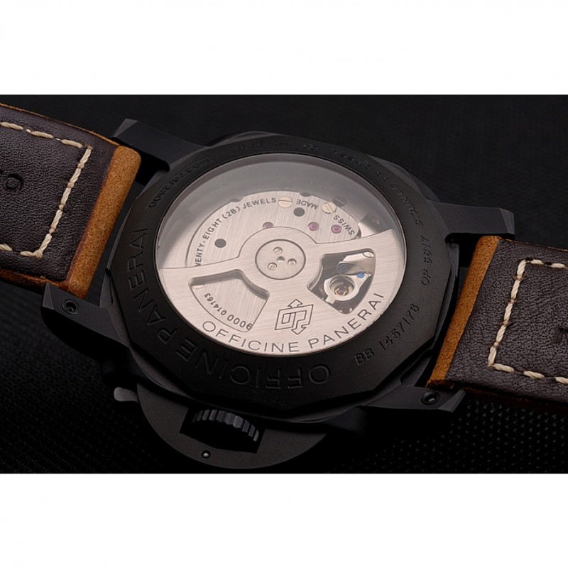Swiss Panerai Luminor GMT Carbotech Black Dial Black Case Brown Leather Strap-7