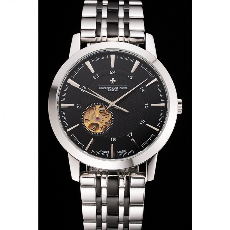 Vacheron Constantin Tourbillon Black Dial Stainless Steel Case Two Tone Steel Black Bracelet-1