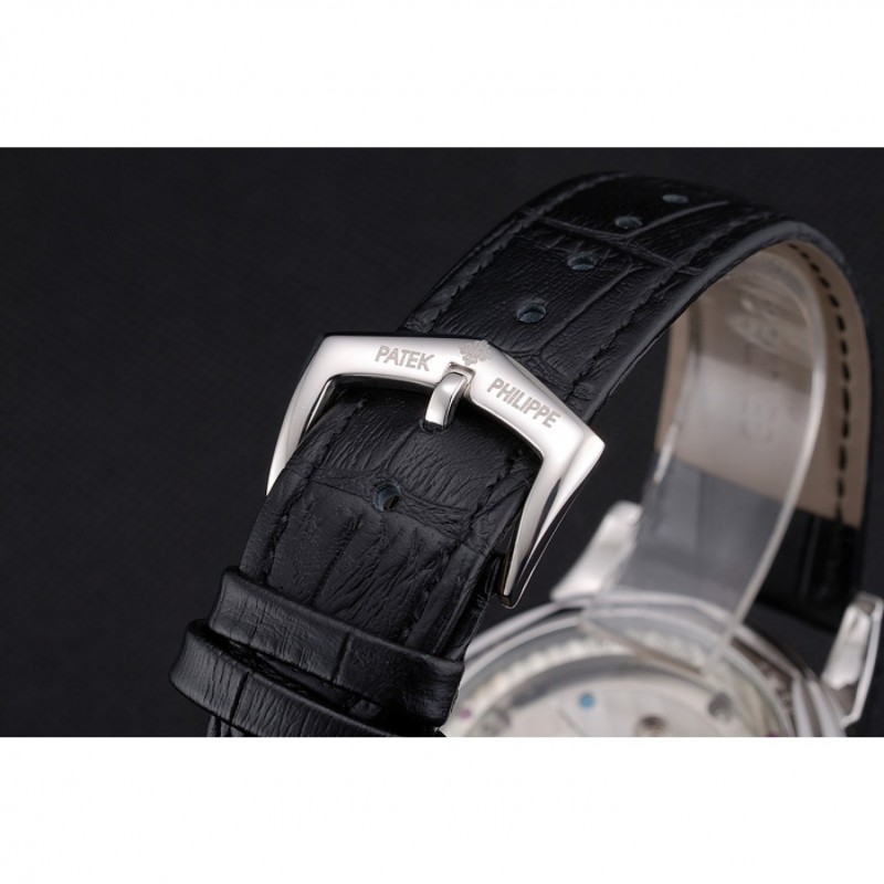 SS Replica Watches Patek Philippe Perpetual Calendar Tourbillon Two Tone Dial Stainless Steel Case Black Leather Strap-5