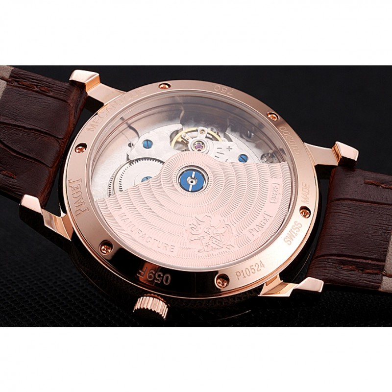 High Quality Piaget Altiplano Date Silver Dial Rose Gold Case Brown Leather Strap-7