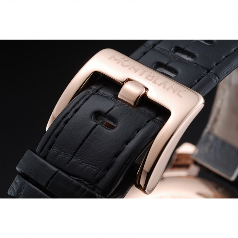 Montblanc Chronograph Black Dial Black Leather Bracelet Rose-Gold Case 1454110-7