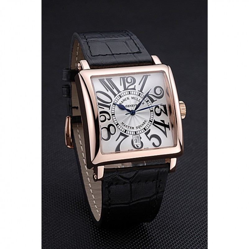 AAA Replica Watches Franck Muller Master Square White Dial Gold Case Black Leather Band 622354-1