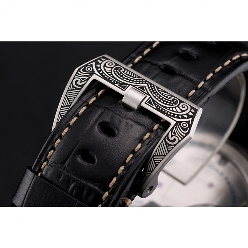 SS Replica Watches Panerai Radiomir Firenze 3 Days Acciaio PAM604 Black Dial Engraved Stainless Stell Case Black Leather Strap-5