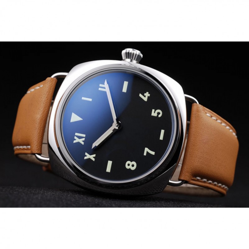 Panerai Radiomir Polished Stainless Steel Case Black Dial Brown Leather Strap 98160-4