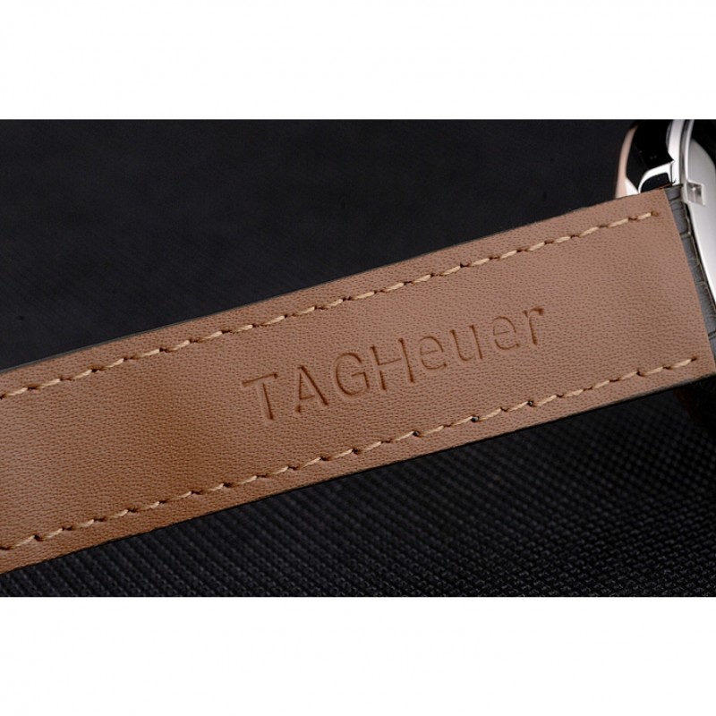 Best Replica Watches Swiss Tag Heuer Carrera Calibre 5 Gray Dial Rose Gold Case Black Leather Strap-7