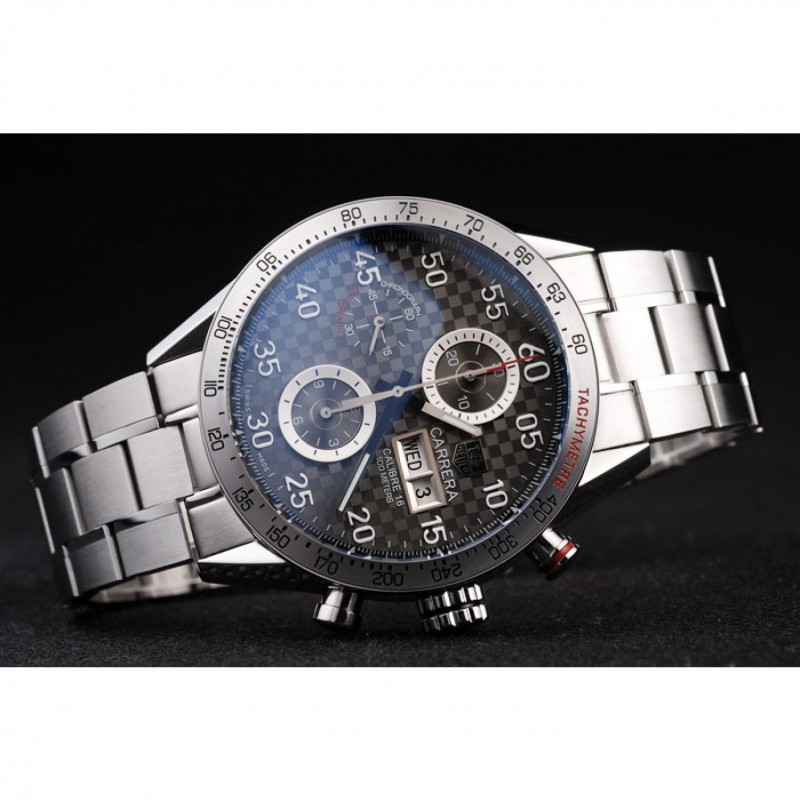High End Replica Watches Tag Heuer Swiss Carrera Tachymeter Bezel Stainless Steel Checkered Brown Dial-3