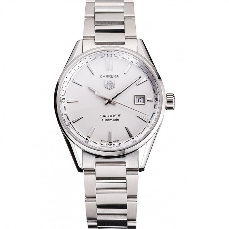 Swiss Tag Heuer Carrera Calibre 5 Silver Dial Stainless Steel Case And Bracelet-0