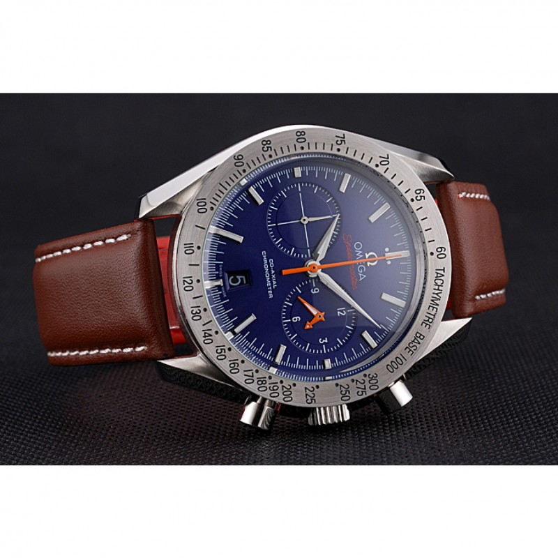 Omega Speedmaster Blue Dial Stainless Steel Case Brown Leather Strap 622807-3