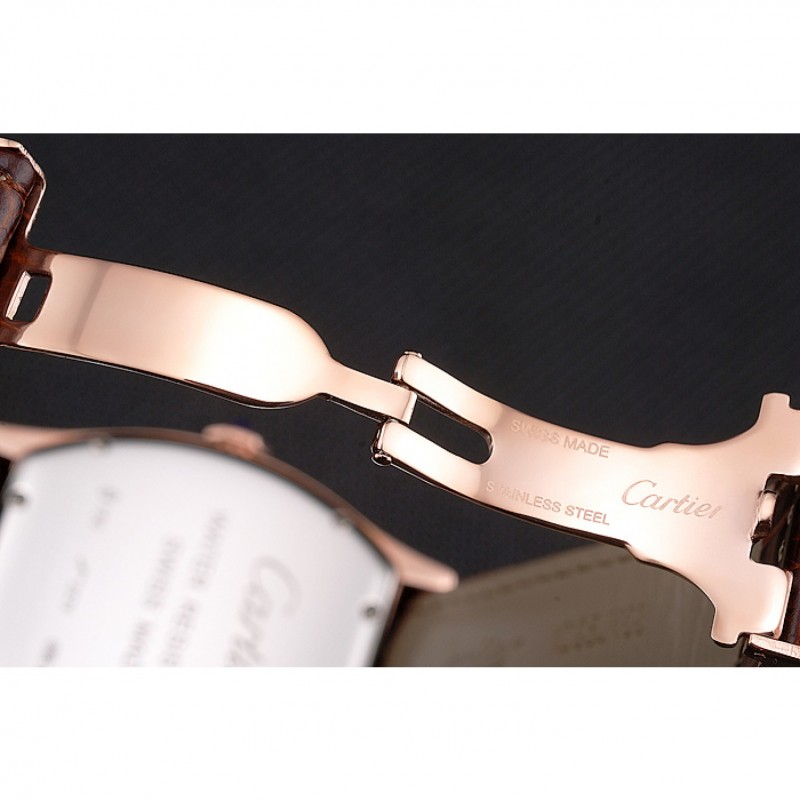 Cartier Tortue Large Date White Dial Gold Case Brown Leather Strap-6